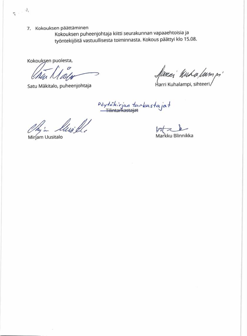 Costa Blancan suomalaisen seurakunnan kevään 2025 sääntömääräisen kevätkokouksen pöytäkirjan osa 2.