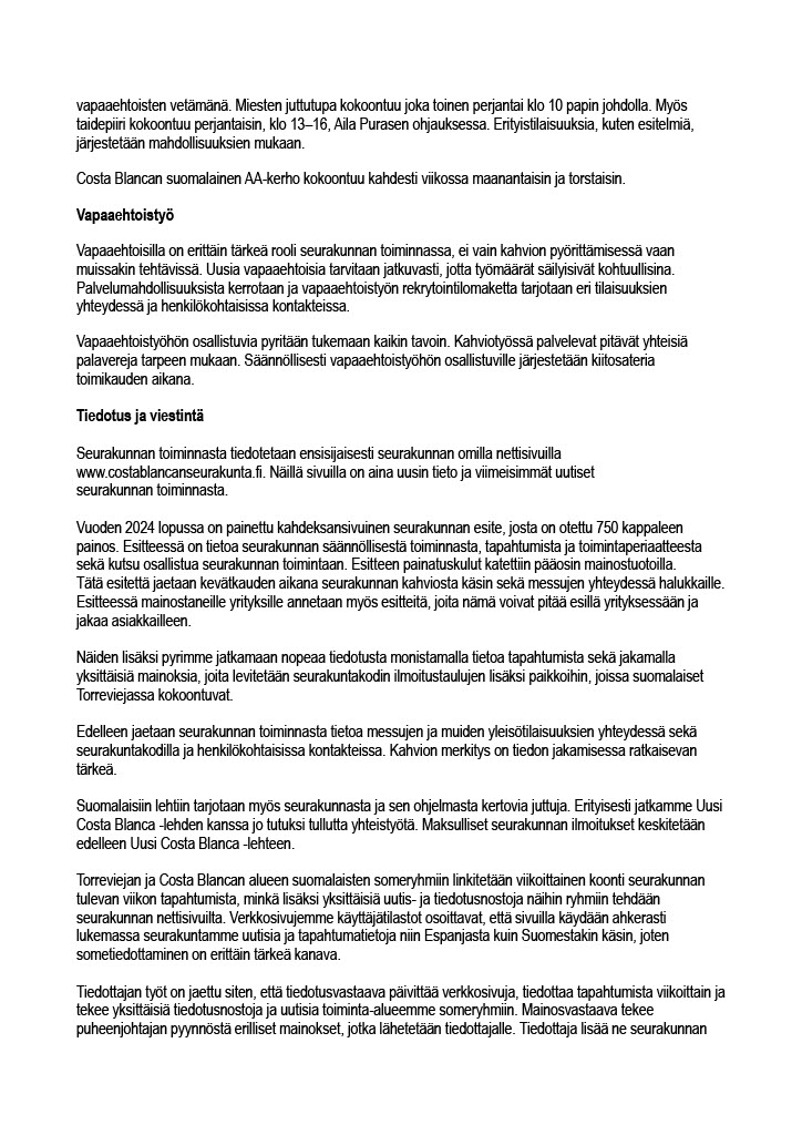 Costa Blancan suomalaisen seurakunnan toimintasuunnitelma vuodelle 2025, sivu 3.