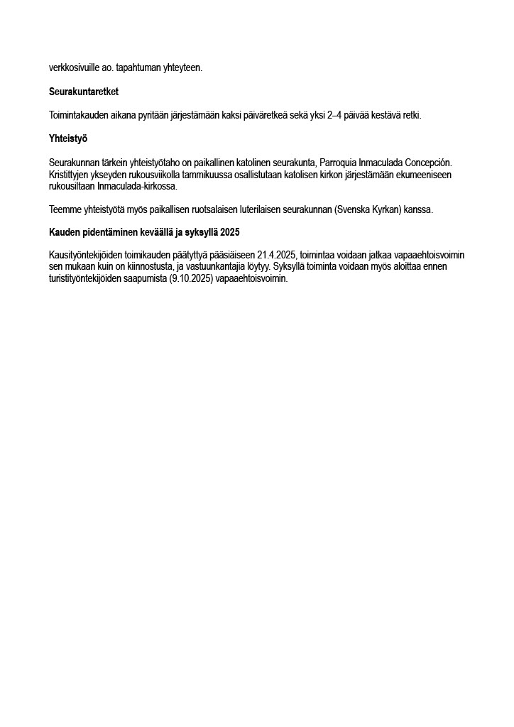 Costa Blancan suomalaisen seurakunnan toimintasuunnitelma vuodelle 2025, sivu 4.