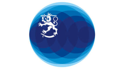 Suomen kunniakonsulaatin logo, jossa on sininen ympyrä ja Suomen leijonalogo valkoisella.
